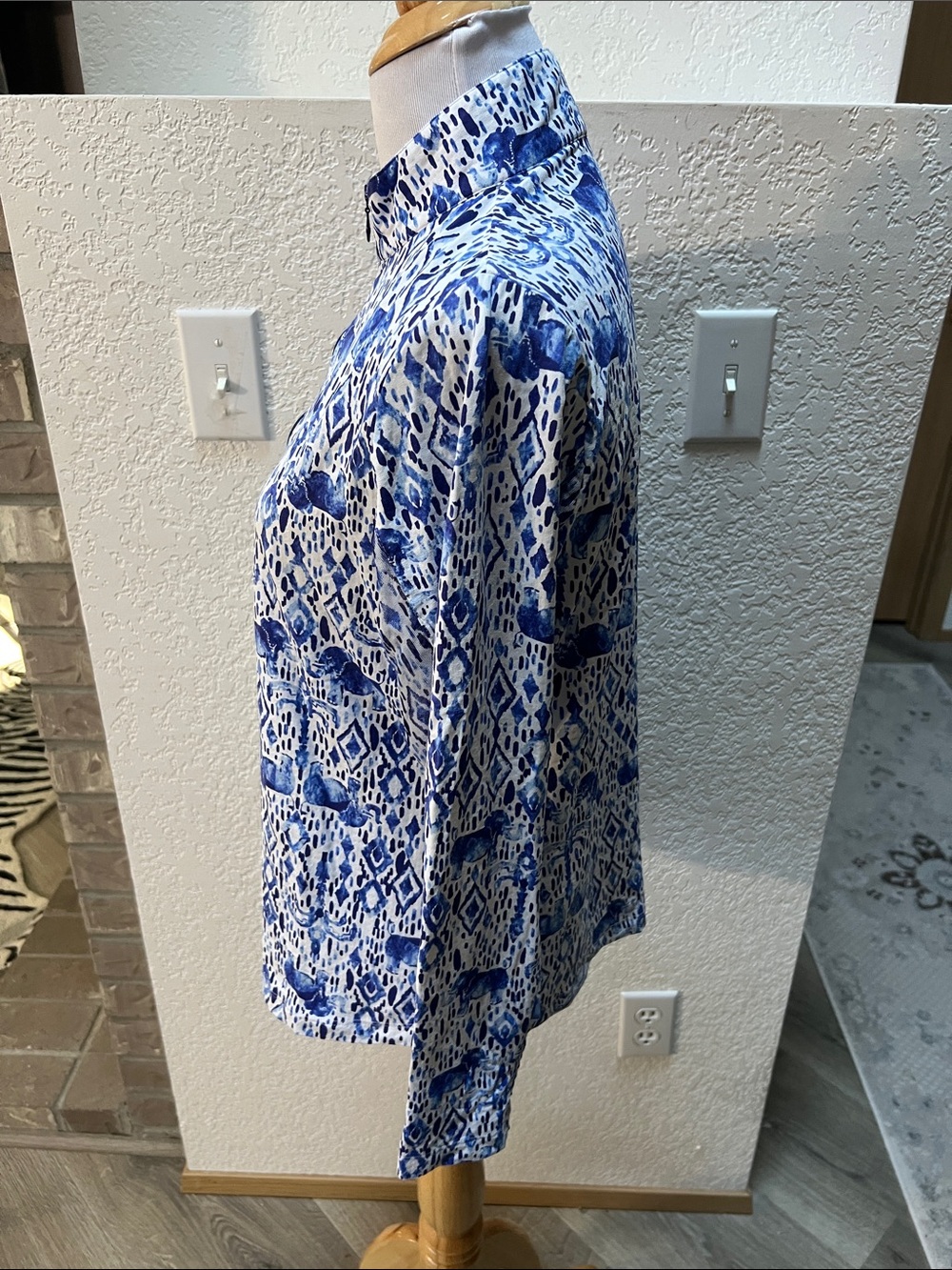 IBKUL Kendra Sun Protection 1/4 Zip Pullover Long Sleeve Elephant Print Blue L - Picture 5 of 8